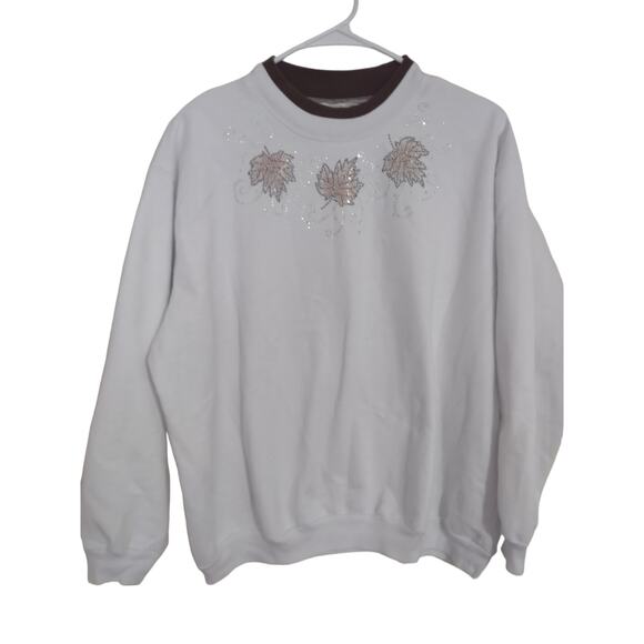 Top Stitch By Morning Sun Fall Sweatshirt Size Large Petite Classic Preppy Cozy - Picture 1 of 7